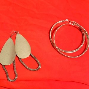 2 pair of Silver plated hoop and oblong earrings